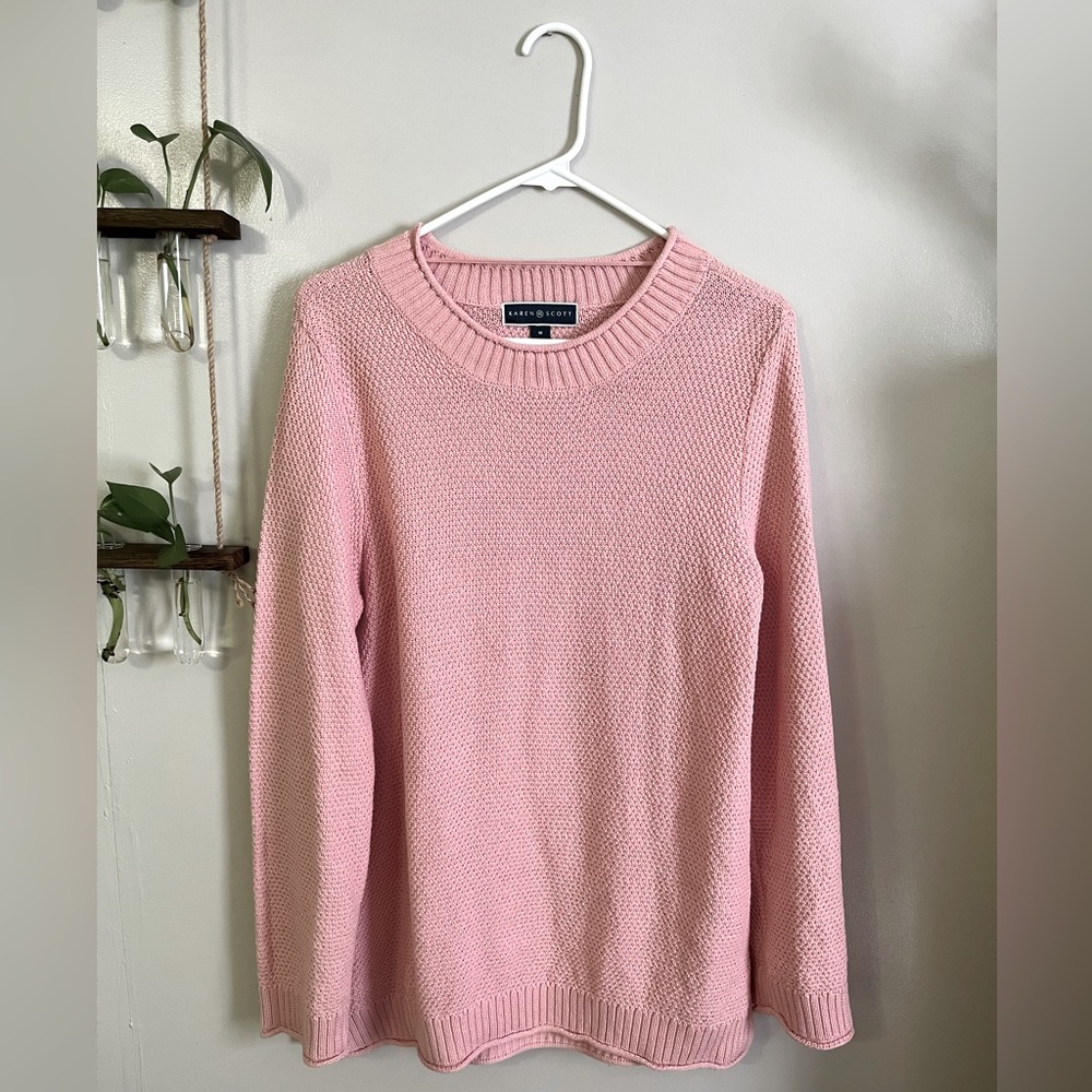 Karen Scott, light pink knit sweater, Size M, NWOT